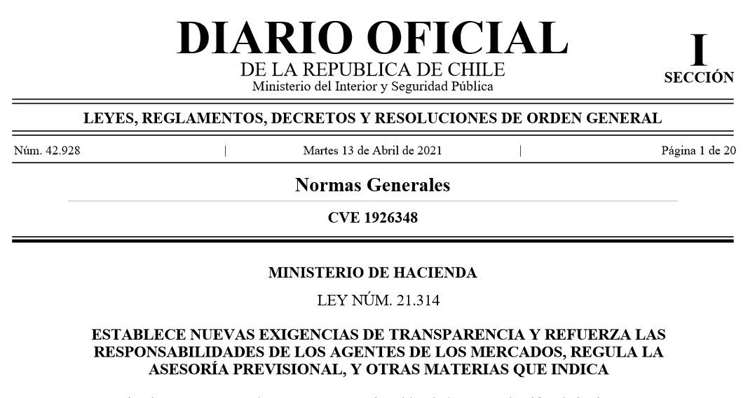 SE OFICIALIZA LEY N°21.314 QUE INTRODUCE MODIFICACIONES A LOS ARTÍCULOS 2, 22 Y 27 DE LA LEY N°19.913