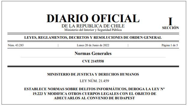 SE OFICIALIZA LEY N°21.459 QUE SUMA LOS DELITOS INFORMÁTICOS AL CATÁLOGO DE ILÍCITOS PRECEDENTES DE LAVADO DE ACTIVOS