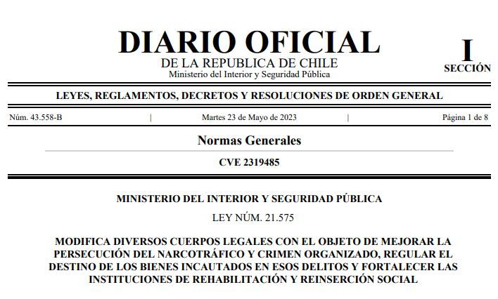 SE PUBLICA LEY N°21.575 QUE MEJORA LA PERSECUCIÓN DEL NARCOTRÁFICO Y CRIMEN ORGANIZADO